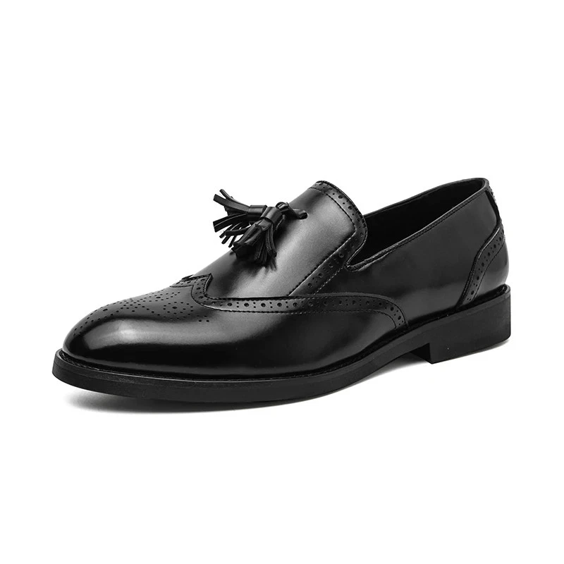 Zapatos de vestir morados para hombre brogue sin cordones moda social borlas zapatillas de cuero Foto 3 de 4