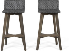 Stylish Gray Acacia Wood  Wicker Barstools Set of 2 for Outdoor Use