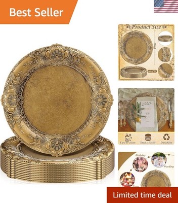Antique Gold Charger Plates Set of 12 Plastic Gold Chargers for Dinner Plates...