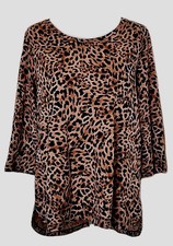 Chico  s 2 Animal Print Blouse Leopard 3/4 Sleeve Size L Women  s Top HI-LO Hem