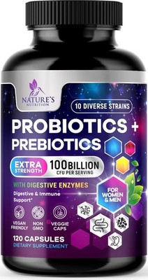 Daily Probiotic and Prebiotic Supplement 100 Billion CFU 10 Diverse Strains