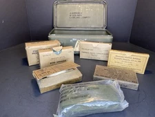 Vintage Army Military War FirstAid Kit Metal Case + Supplies 