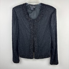 LAURENCE KAZAR Beaded Black Silk Evening Jacket Large