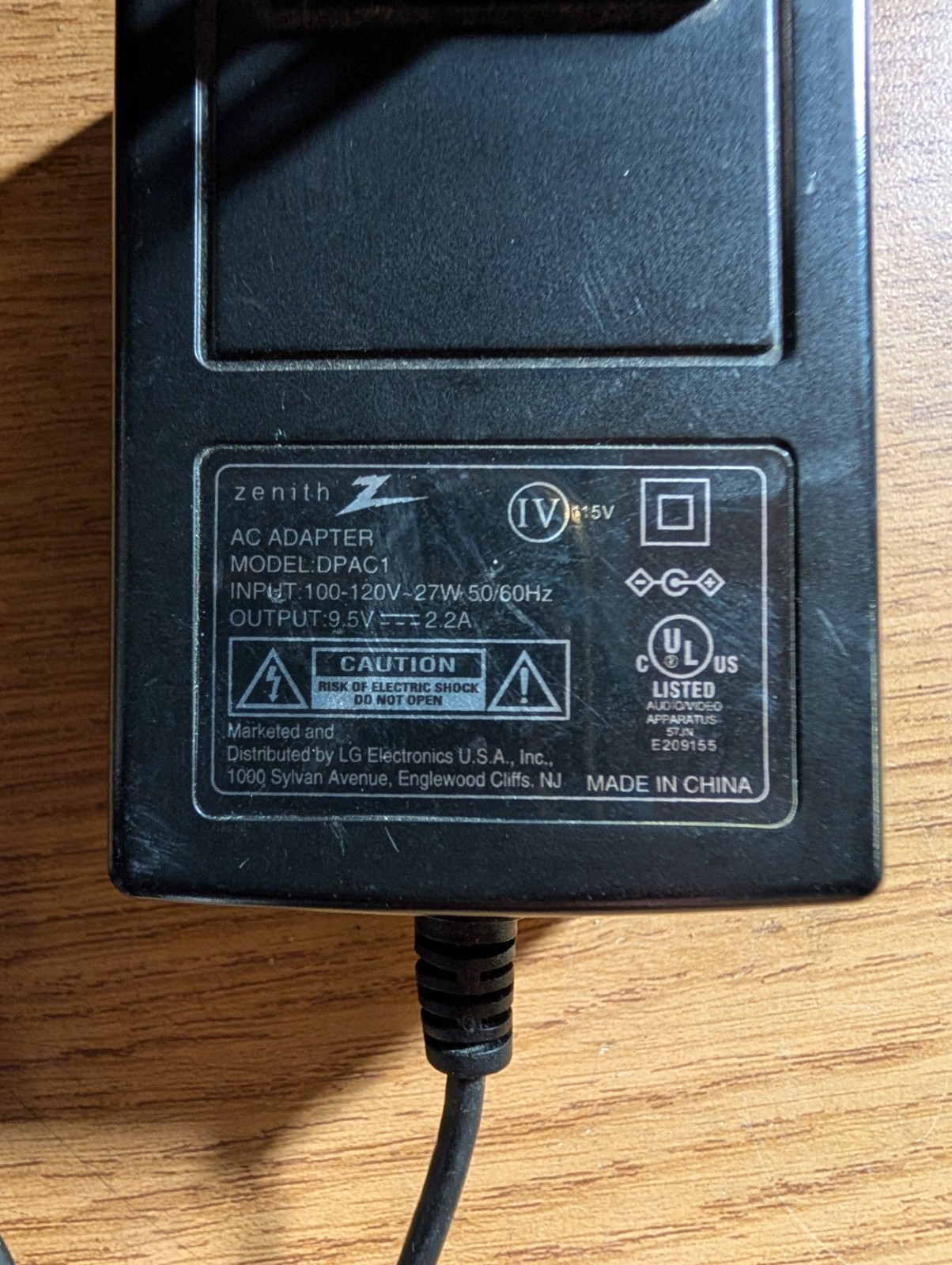 Genuine LG / Zenith DPAC1 AC Adapter Power Supply Charger