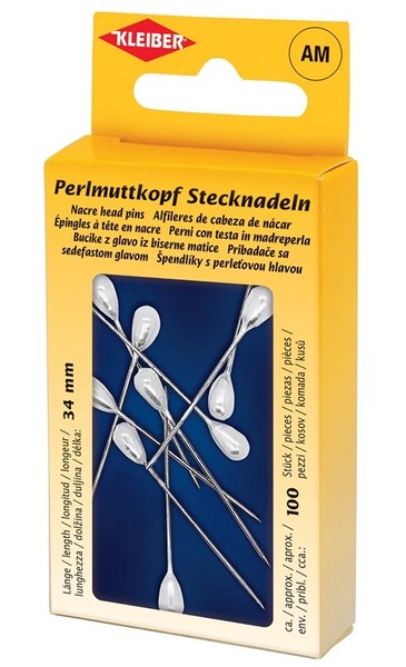 (4.25 EUR/100 StüCk) Kleiber Perlmuttkopf Stecknadeln 34Mm In Metalldose-image
