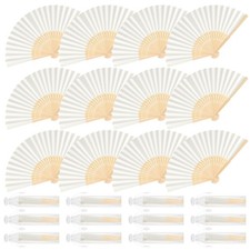 48 Pieces Milky White Hand Held Bamboo Folding Fans Paper Fans Handheld for W...