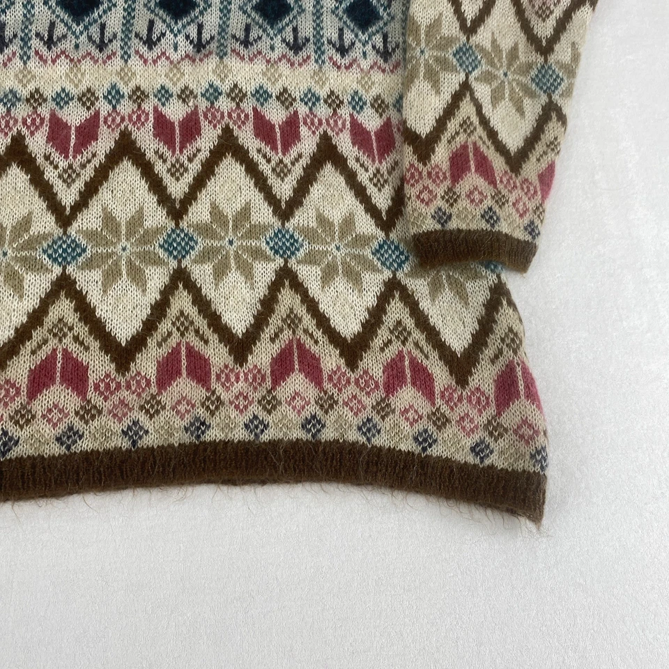 Suéter Tejido Marrón Estampado Rayas Nórdico Fair Isle Mezcla Mohair Lana De Colección Foto 3 de 4