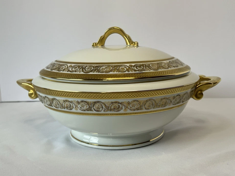 Rocal Limoges Francia, porcelana de lujo o París, puré redondo cubierto dorado Foto 2 de 4