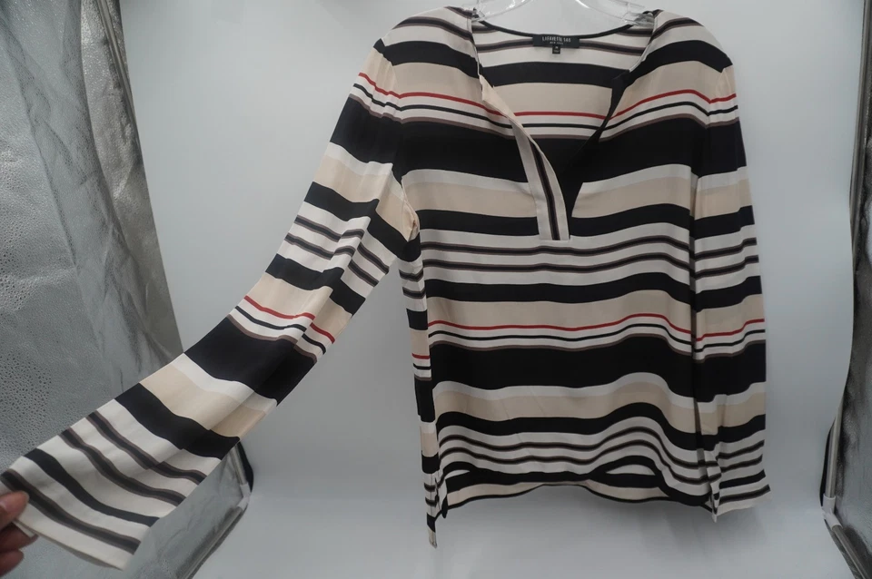 Lafayette 148 NY 100% Silk V Neck Stripe Tunic Long Sleeve Multi Color Size M - Image 4 of 4