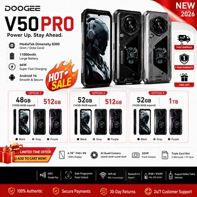 DOOGEE V50PRO 48GB/52GB+512GB/1TB 5G Rugged Smartphone 11000mAh Cell Phone 2026