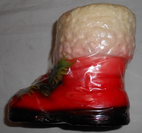 Vintage Santa Boot Wax Candle w Holly Christmas Holiday Decor 5" New Hong Kong image 6