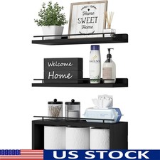 Sturdy Floating Shelf Set W/ Metal Rails Ideal Home Storage  Stylish Decor New