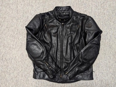 vintage 1990s leather CAFE RACER motorcycle jacket 2XL black VENTED racing 50