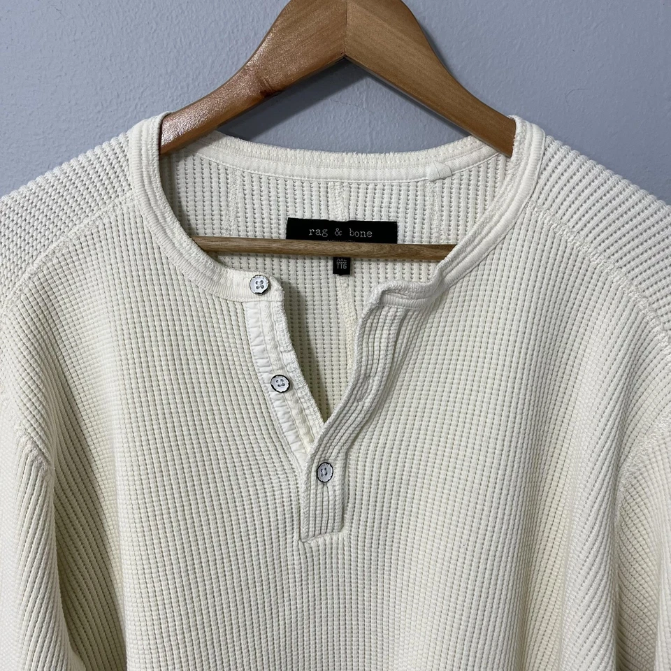 Rag & Bone Thermal Henley Shirt Mens 2XL White Waffle Knit Long Sleeve Casual - Image 3 of 4