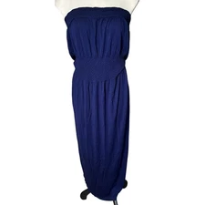 Lark & Grey Womens Strapless Maxi Dress Smocked Waist L/XL Blue Casual