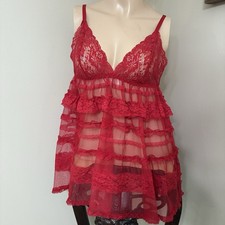 Victoria's Secret Sheer Red Lace Lingerie Nightie Babydoll Small Open Back Y2K