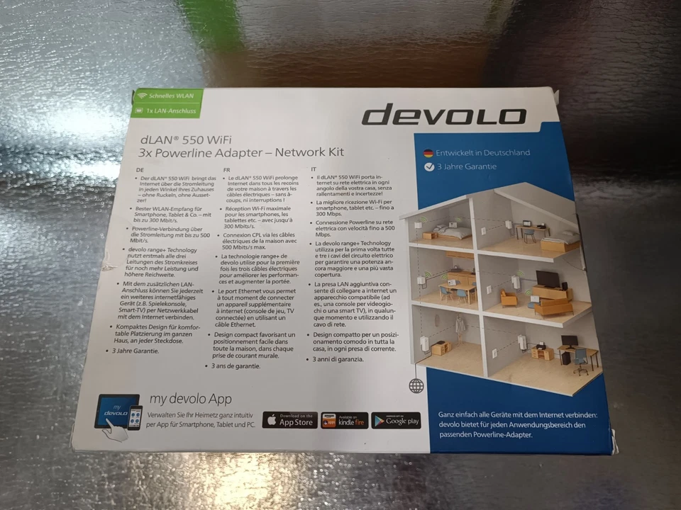 Devolo dLAN 550 WiFi 550Mbps Network Adapter Set 2 Zu 3 CH Kit Typ J - Bild 3 von 4