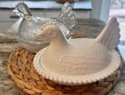 Vintage Indiana Glass Clear & Milk Glass White Hen On Nest 6.5” & 7” HON Lot