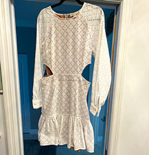 Michael Michael Kors White Lace Cutout Long Sleeve Fit & Flare Short Dress 10