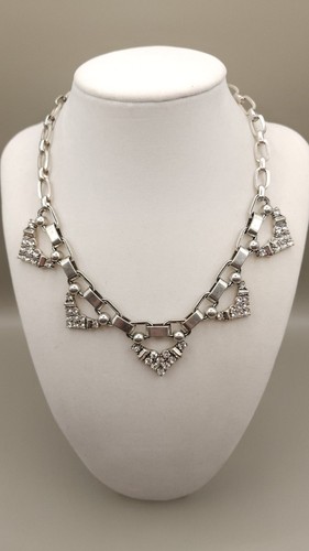 Stella & Dot Silver Tone Rhinestone Geometric Chevron Choker Statement Necklace