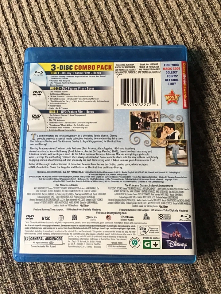 THE PRINCESS DIARIES 2-FILM COLLECTION DISNEY BLU-RAY/DVD SET JULIE ANDREWS - Image 2 of 4