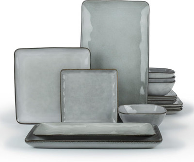 15-Piece Ocean Dinnerware Set for 4, Grey Plates & Bowls