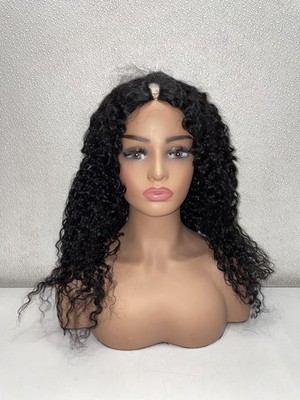 Black 20in Kinky Curly Human Hair V Part Glueless Wig