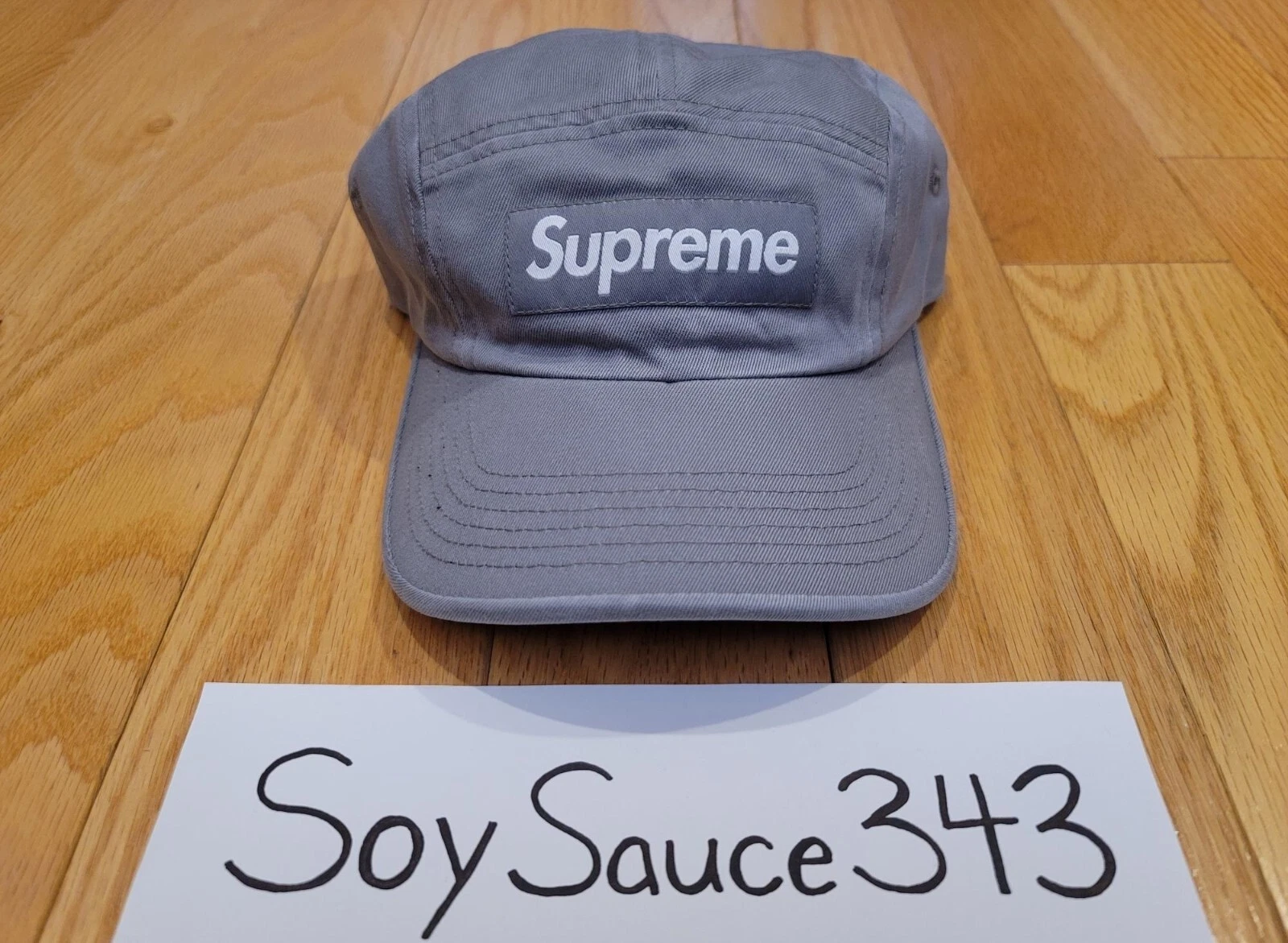 CASQUETTE DE CAMP NEUVE SUPREME LAVÉE CHINO SERGÉ GRIS BOÎTE LOGO SS22 RARE