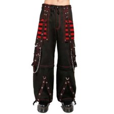Gothic Black Cotton Red Mesh Trousers Short Punk Studs Metal Chain Tripp Pant