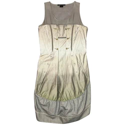 MARITHE FRANCOIS GIRBAUD Vtg 90s Grey Button Sleeveless Tech Dress Sz S