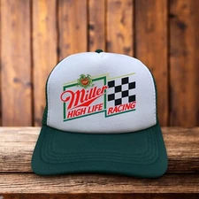 Miller High Life Racing Mens Trucker Hat Green Snapback Motorsport Vintage Cap