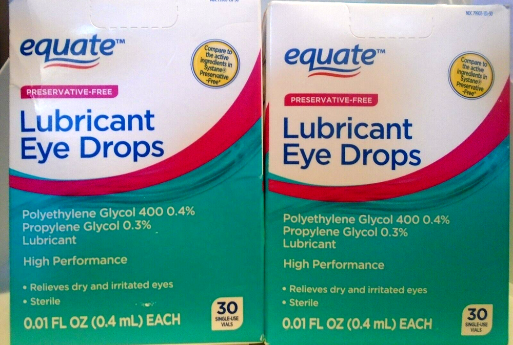 2 OF Equate Lubricant Eye Drops Preservative-Free 0.1 oz. 30 Count/each