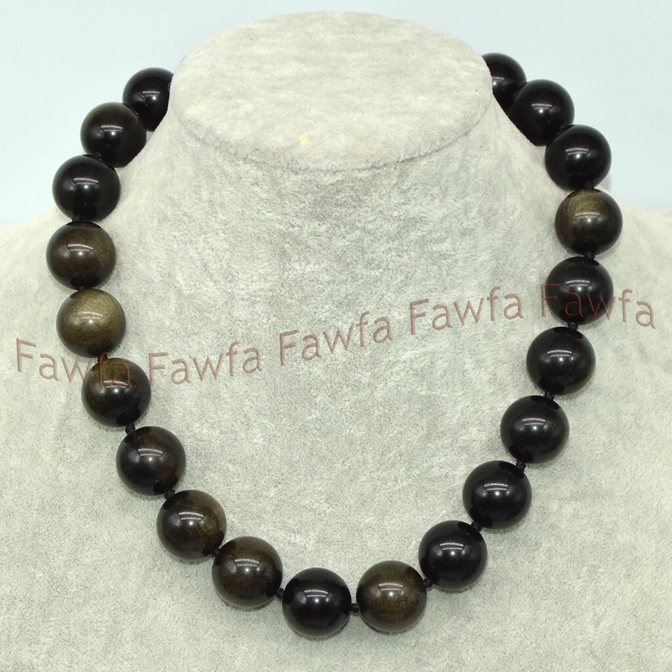 Enorme conjunto de brazalete collar cuentas piedras preciosas redondas ojo oro natural de 18 mm Foto 3 de 4