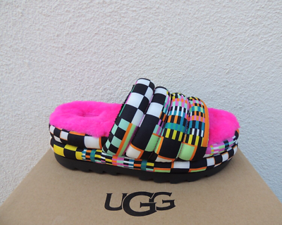 サンダル レディース 24 UGG アグ Maxi Checks Slide UGG MAXI CHECKS SHEEPSKIN PLATFORM SLIDE SANDALS, WOMEN US 10/ EUR