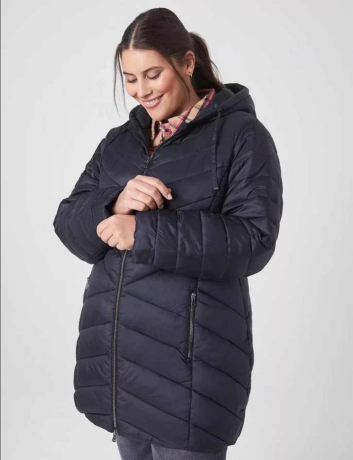 NEW LANE BRYANT 209 BLACK PRIMA PACKABLE PUFFER JACKET SZ 14 16