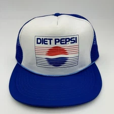 VTG NOS 80S DIET PEPSI DESIGNER AWARD MESHBACK TRUCKER HAT PROMO ADVERTISING CAP