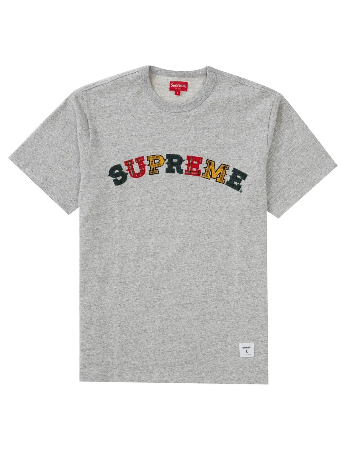 NEUF SUPREME FW20 PLAID APPLIQUE S/S TOP GRIS BRUYÈRE LARGE
