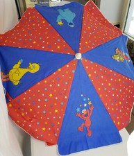 Vintage Sesame Street 58" Beach Umbrella Elmo Cookie Monster Big Bird Bert Ernie