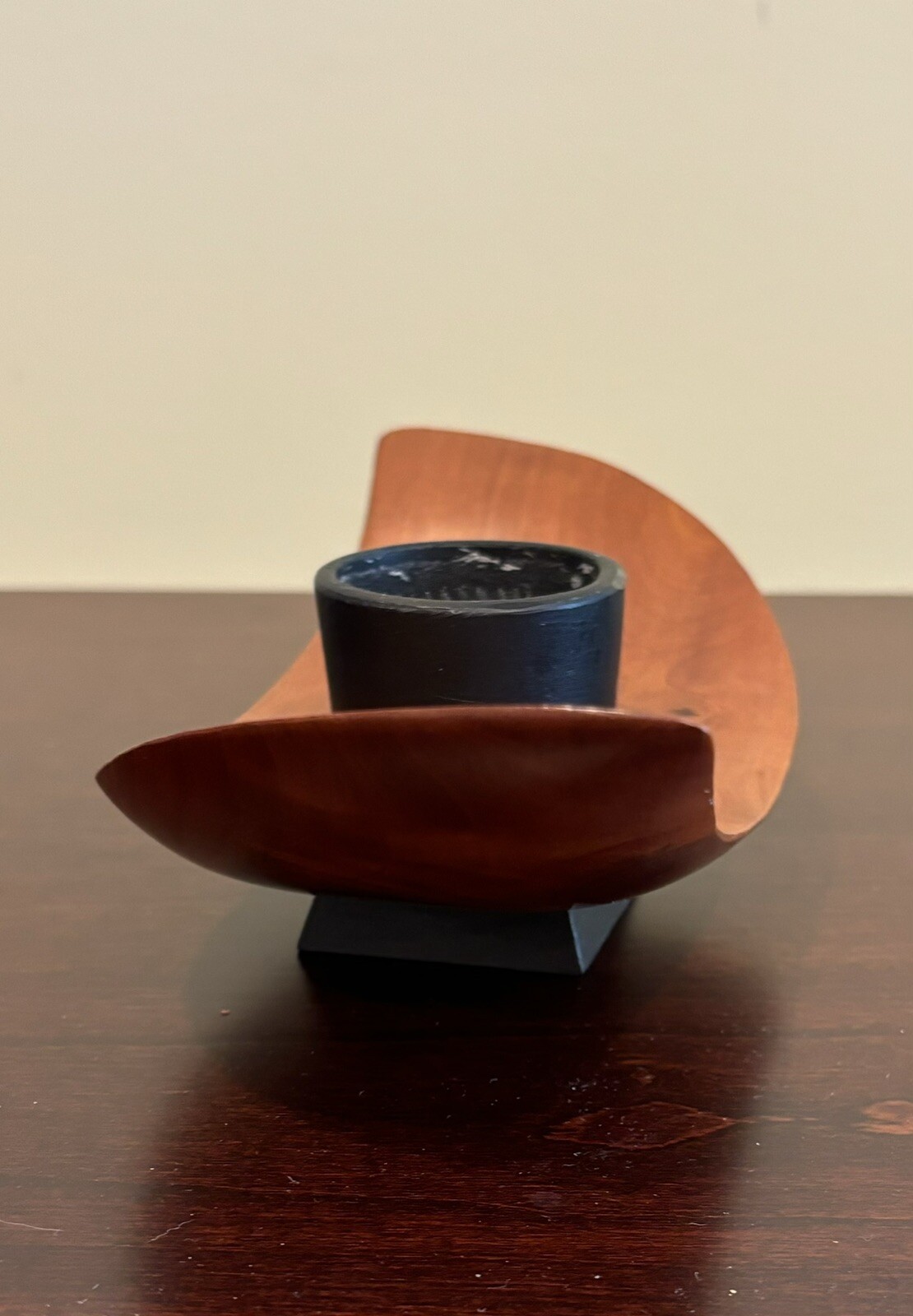 Ikebana Display Hawaiian Curly Koa Wood Black Brass Frog Japanese