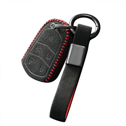 Full Suede Covered Key Fob Remote Protector Holder Cover Case For Cadillac A - Picture 8 of 10