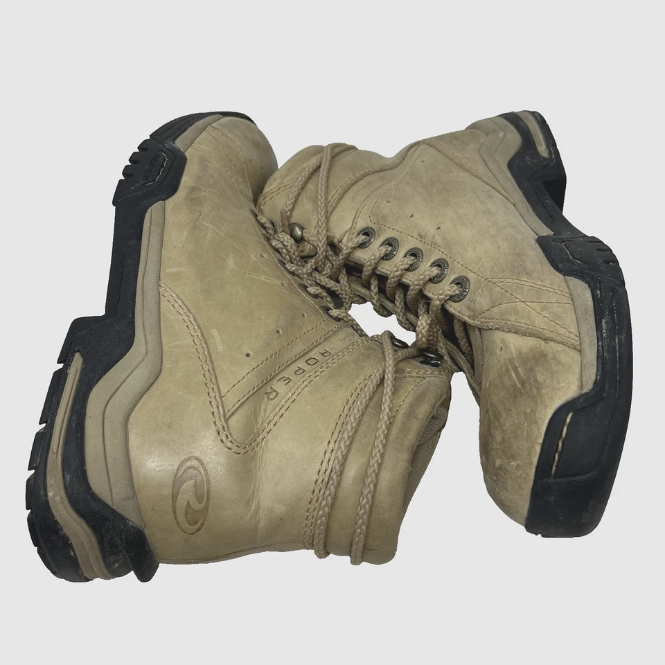ROPER Western Boots Women 8.5 Beige Leather Ankle Lace Up Bootie Cowboy Workwear - Image 4 of 4