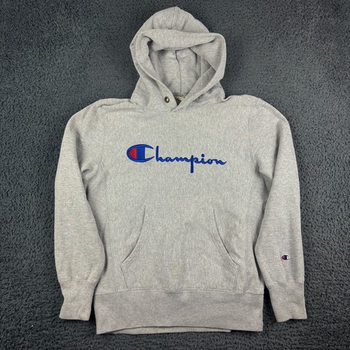 Vintage Champion Hoodie Mens Large Grey Reverse Weave Spell Out Heavy Sweatshirt