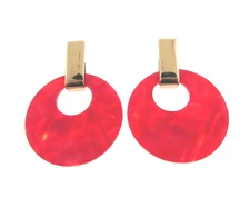 Vintage Hot Pink Lucite Hoop Earrings gold tone 1.5*2.25 inch