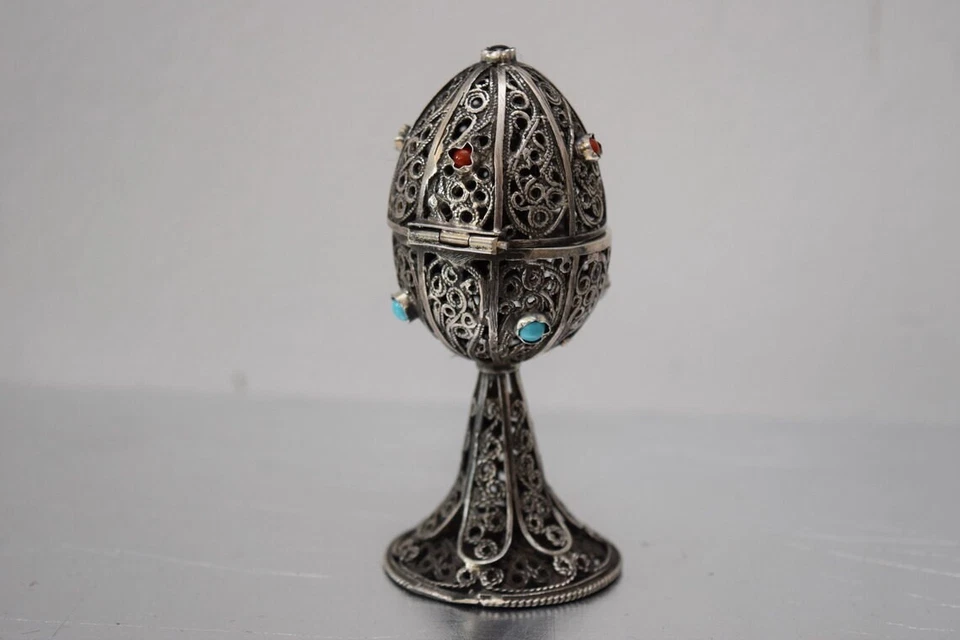 Huevo de plata calado leones león plata 79 g - plata zarista 84 idea de regalo de lujo Foto 3 de 4