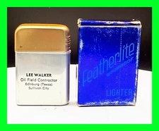 Unfired Vintage Featherlite Advertising Petrol Lighter With Box - Texas Oil Ad 