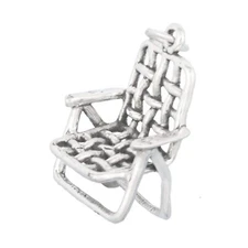Lawn Deck Beach Chair 3D 925 Solid Sterling Silver Charm Pendant MADE IN USA