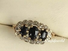 1.50CT Oval Cut Real Black Onyx 14K Yellow Gold FN Wedding 3-Stone Vintage Ring