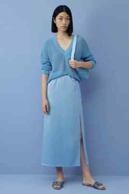 MARELLA Monochrome NWT $225 Nogal Azzurro Satin Sheen Maxi Slip Skirt Size US 6