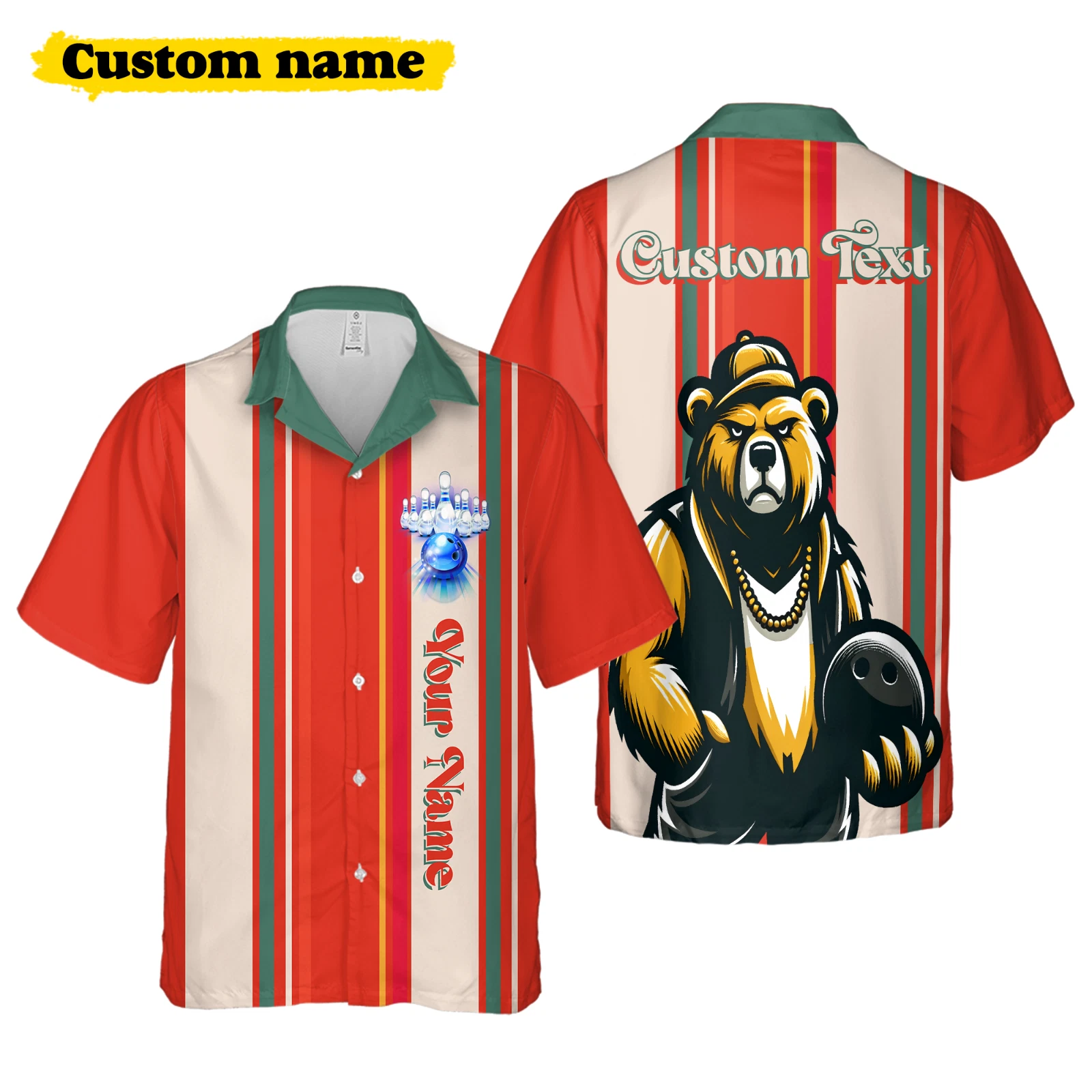 Custom Bowling Shirt For Men, Grizzly Bear Personalize Name Hawaiian Shirt