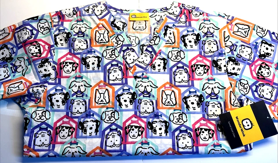 WONDERWINK Scrub Top Womens SIZE SMALL/MEDIUM Veterinary/Shelter Dog GROOMER NEW - Image 2 of 4